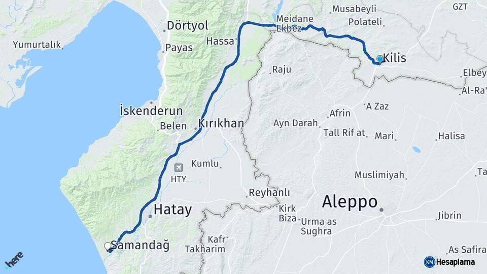 Kilis Samandağ Hatay Arası Kaç Km - Yol Haritası