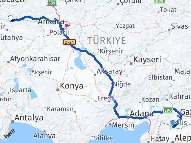 Kilis Sarıcakaya Eskişehir Arası Kaç Km - Yol Haritası