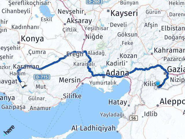 Kilis Sarıveliler Karaman Arası Kaç Km - Yol Haritası