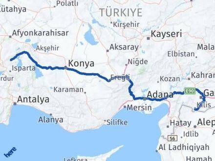 Kilis Senirkent Isparta Arası Kaç Km - Yol Haritası