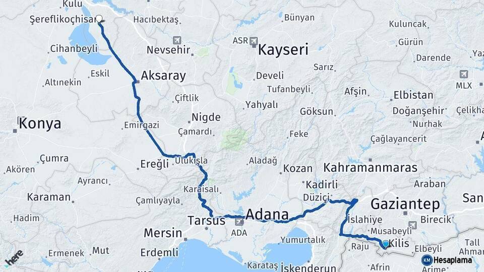 Kilis Şereflikoçhisar Ankara Arası Kaç Km - Yol Haritası