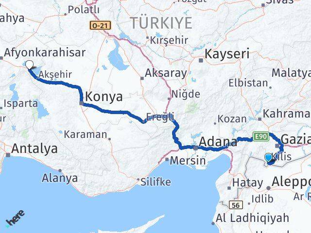 Kilis Sultandağı Afyonkarahisar Arası Kaç Km - Yol Haritası