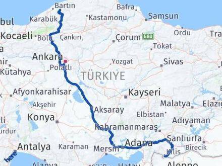 Kilis Ulus Bartın Arası Kaç Km - Yol Haritası