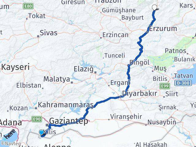 Kilis Uzundere Erzurum Arası Kaç Km - Yol Haritası