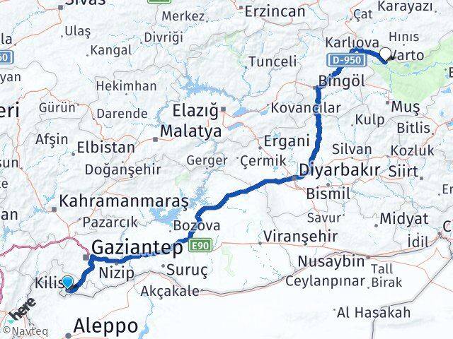 Kilis Varto Muş Arası Kaç Km - Yol Haritası