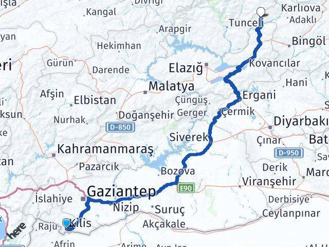 Kilis Yayladere Bingöl Arası Kaç Km - Yol Haritası