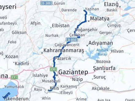 Kilis Yazıhan Malatya Arası Kaç Km - Yol Haritası
