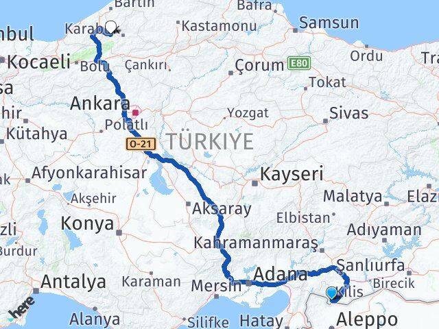Kilis Yenice Karabük Arası Kaç Km - Yol Haritası