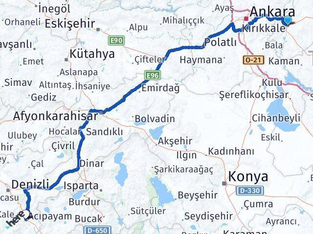 Kırıkkale Acıpayam Denizli Arası Kaç Km - Yol Haritası