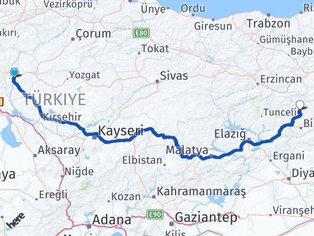 Kırıkkale Adaklı Bingöl Arası Kaç Km - Yol Haritası