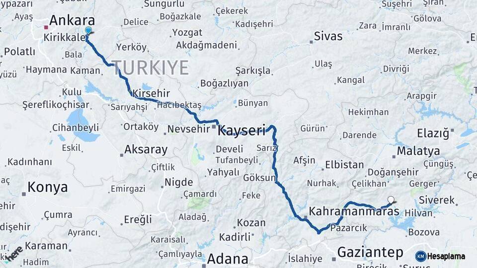 Kırıkkale Adıyaman Arası Kaç Saat? Yol Haritası, Yakıt, Rota ve Mesafe Hesaplama Kırıkkale Adıyaman Arası Kaç Km? Kaç Saat? Yol Haritası