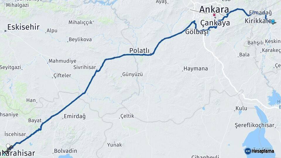 Kırıkkale Afyon Arası Kaç Saat? Yol Haritası, Yakıt, Rota ve Mesafe Hesaplama Kırıkkale Afyon Arası Kaç Km? Kaç Saat? Yol Haritası
