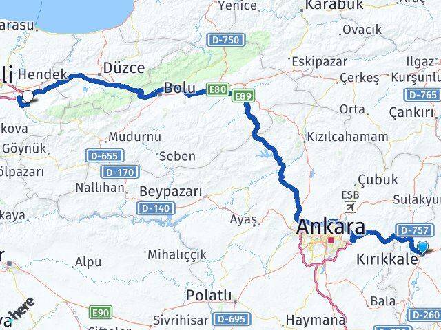 Kırıkkale Akyazı Sakarya Arası Kaç Km - Yol Haritası