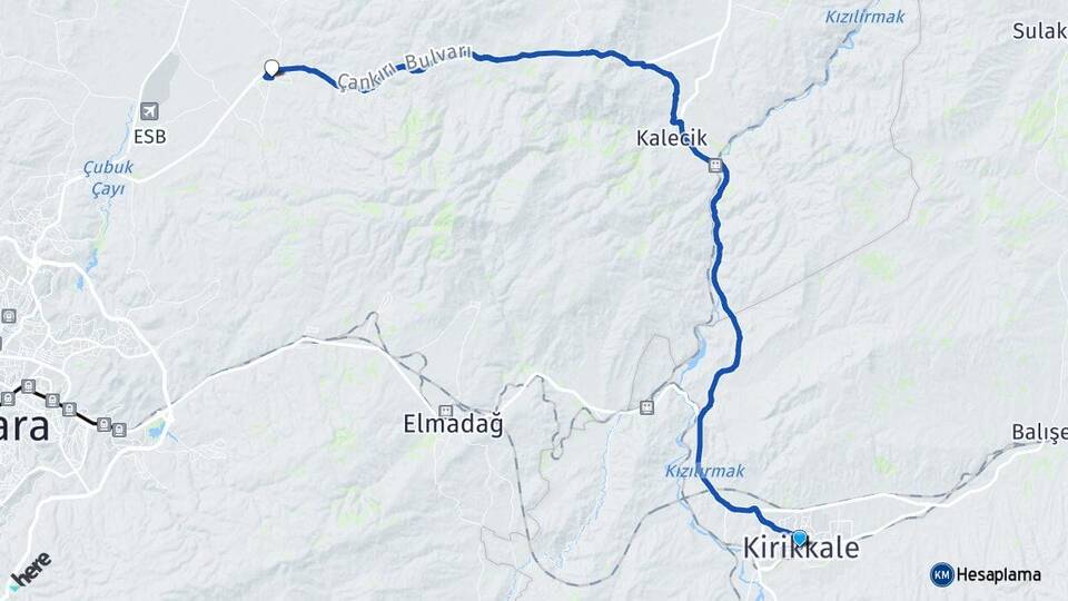 Kırıkkale Akyurt Ankara Arası Kaç Km - Yol Haritası