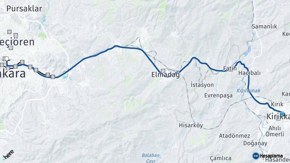 Kırıkkale Altındağ Ankara Arası Kaç Km - Yol Haritası