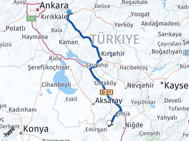 Kırıkkale Altunhisar Niğde Arası Kaç Km - Yol Haritası