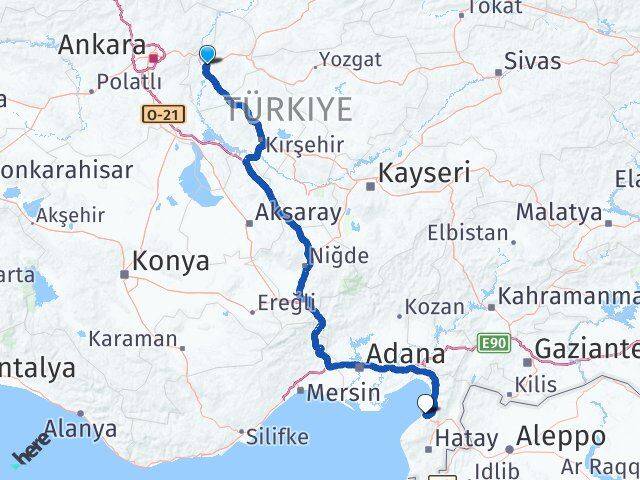 Kırıkkale Arsuz Hatay Arası Kaç Km - Yol Haritası