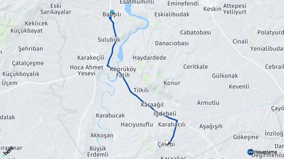 Kırıkkale Bahşili Çelebi Arası Kaç Km - Yol Haritası
