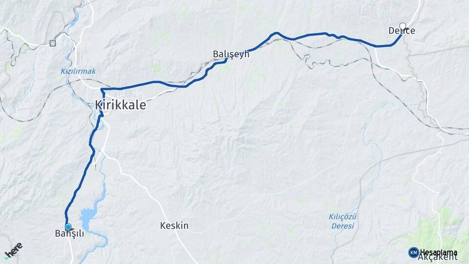 Kırıkkale Bahşili Delice Arası Kaç Km - Yol Haritası