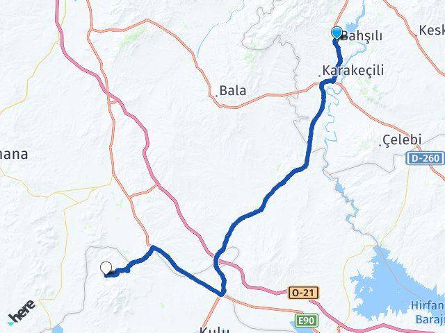 Kırıkkale Bahşili Karacadere Kulu Konya Arası Kaç Km - Yol Haritası