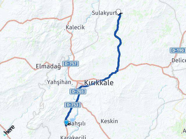 Kırıkkale Bahşili Sulakyurt Arası Kaç Km - Yol Haritası