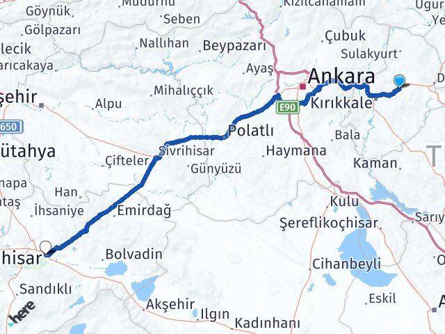 Kırıkkale Balışeyh Afyonkarahisar Arası Kaç Km - Yol Haritası