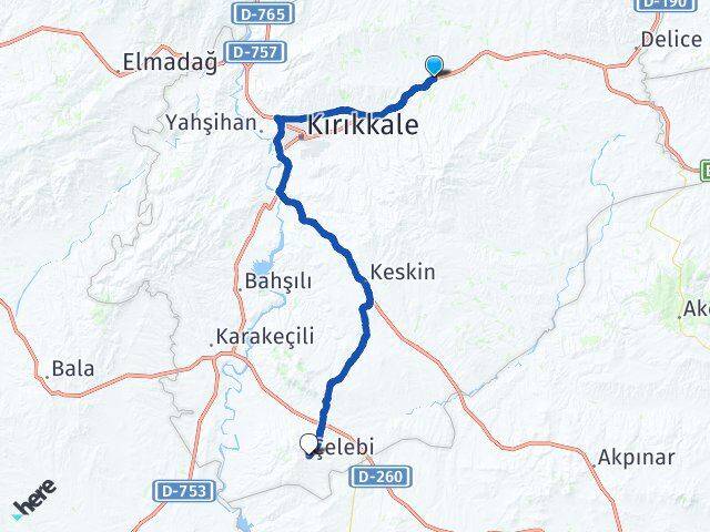 Kırıkkale Balışeyh Çelebi Arası Kaç Km - Yol Haritası