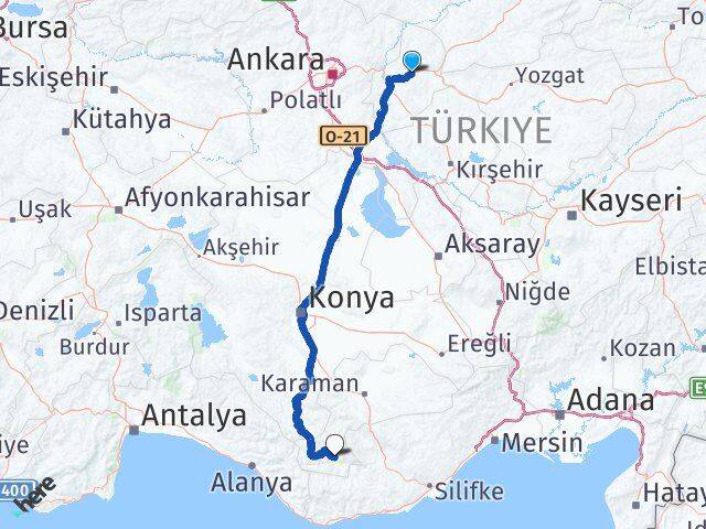 Kırıkkale Balışeyh Ermenek Karaman Arası Kaç Km - Yol Haritası