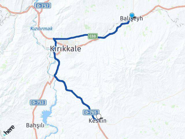 Kırıkkale Balışeyh Keskin Arası Kaç Km - Yol Haritası