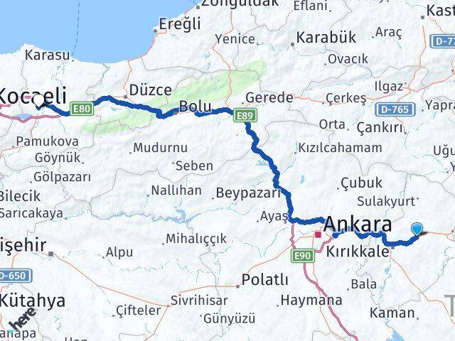 Kırıkkale Balışeyh Sakarya Arası Kaç Km - Yol Haritası