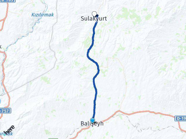 Kırıkkale Balışeyh Sulakyurt Arası Kaç Km - Yol Haritası