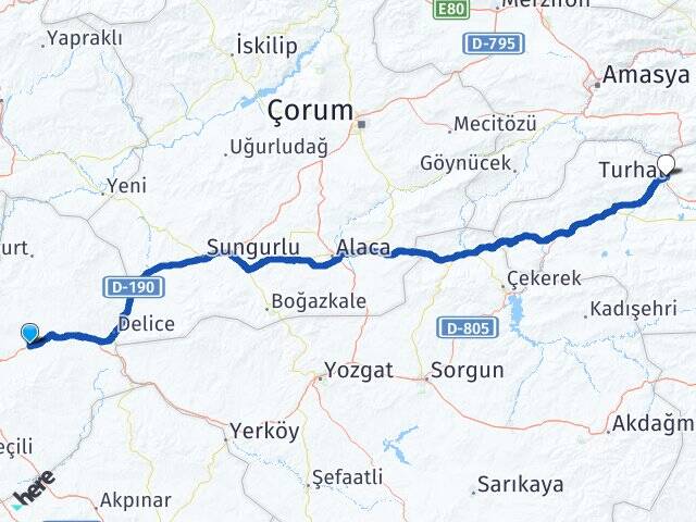 Kırıkkale Balışeyh Turhal Tokat Arası Kaç Km - Yol Haritası