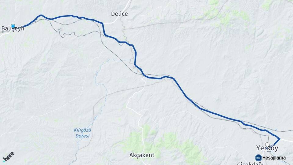 Kırıkkale Balışeyh Yerköy Yozgat Arası Kaç Km - Yol Haritası