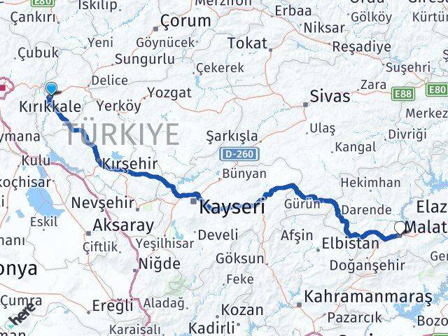 Kırıkkale Battalgazi Malatya Arası Kaç Km - Yol Haritası