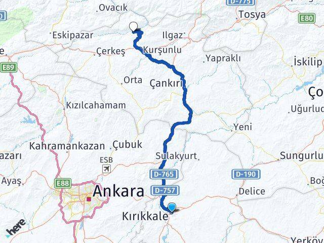Kırıkkale Bayramören Çankırı Arası Kaç Km - Yol Haritası