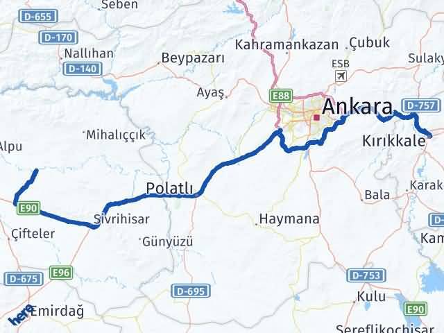 Kırıkkale Beylikova Eskişehir Arası Kaç Km - Yol Haritası