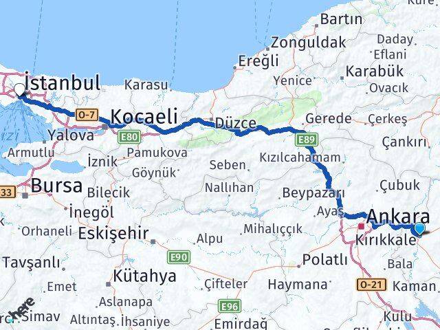 Kırıkkale Beyoğlu İstanbul Arası Kaç Km - Yol Haritası