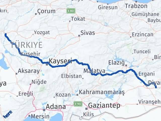 Kırıkkale Bismil Diyarbakır Arası Kaç Km - Yol Haritası
