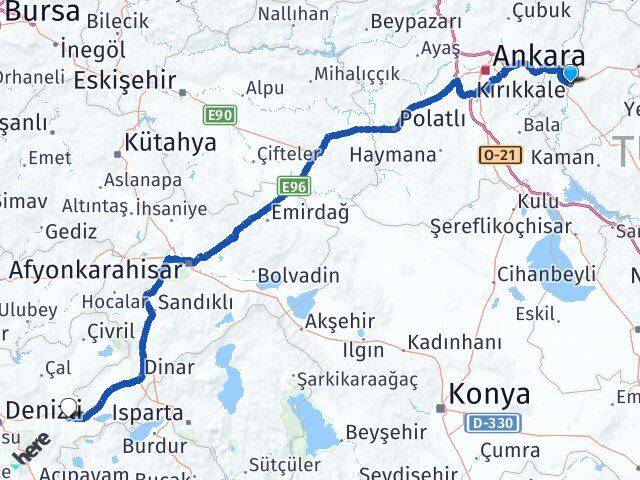 Kırıkkale Bozkurt Denizli Arası Kaç Km - Yol Haritası
