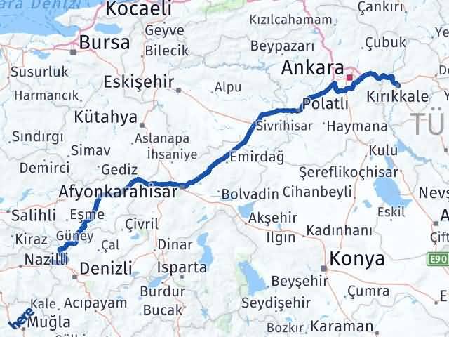 Kırıkkale Buharkent Aydın Arası Kaç Km - Yol Haritası