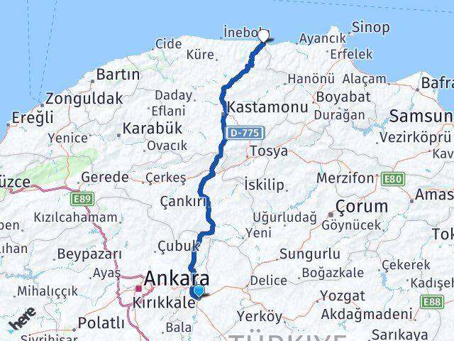 Kırıkkale Çatalzeytin Kastamonu Arası Kaç Km - Yol Haritası