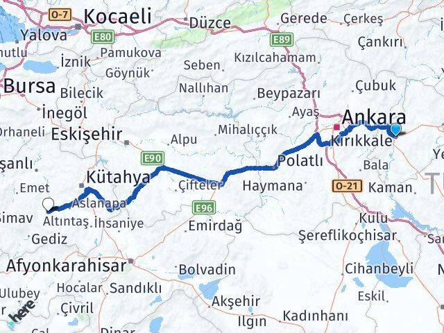Kırıkkale Çavdarhisar Kütahya Arası Kaç Km - Yol Haritası