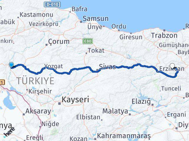 Kırıkkale Çayırlı Erzincan Arası Kaç Km - Yol Haritası