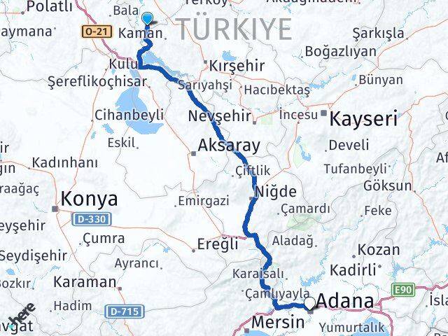 Kırıkkale Çelebi Adana Arası Kaç Km - Yol Haritası