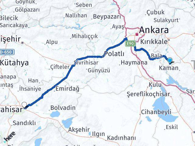 Kırıkkale Çelebi Afyonkarahisar Arası Kaç Km - Yol Haritası