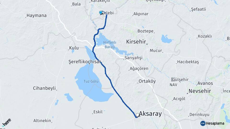 Kırıkkale Çelebi Aksaray Arası Kaç Km - Yol Haritası