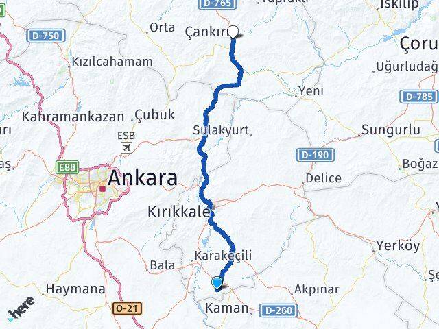 Kırıkkale Çelebi Çankırı Arası Kaç Km - Yol Haritası