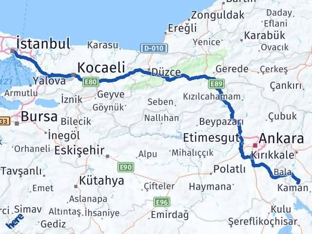Kırıkkale Çelebi İstanbul Arası Kaç Km - Yol Haritası