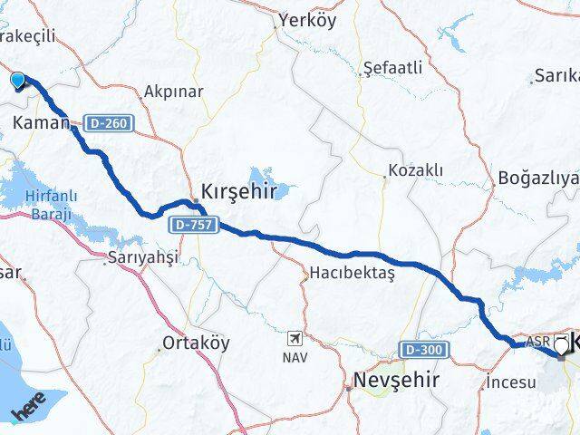 Kırıkkale Çelebi Kayseri Arası Kaç Km - Yol Haritası