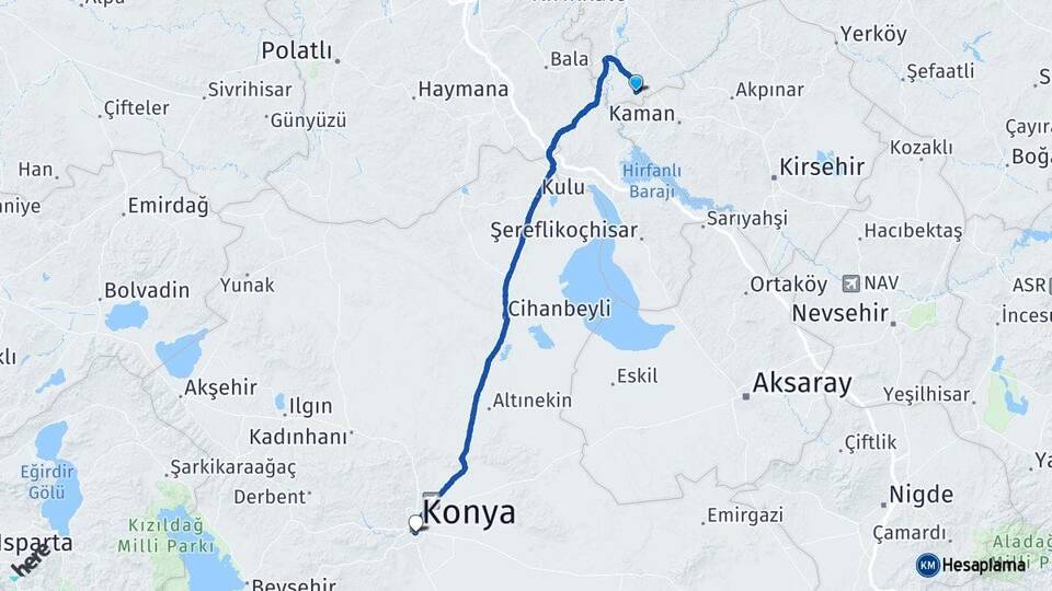 Kırıkkale Çelebi Konya Arası Kaç Km - Yol Haritası